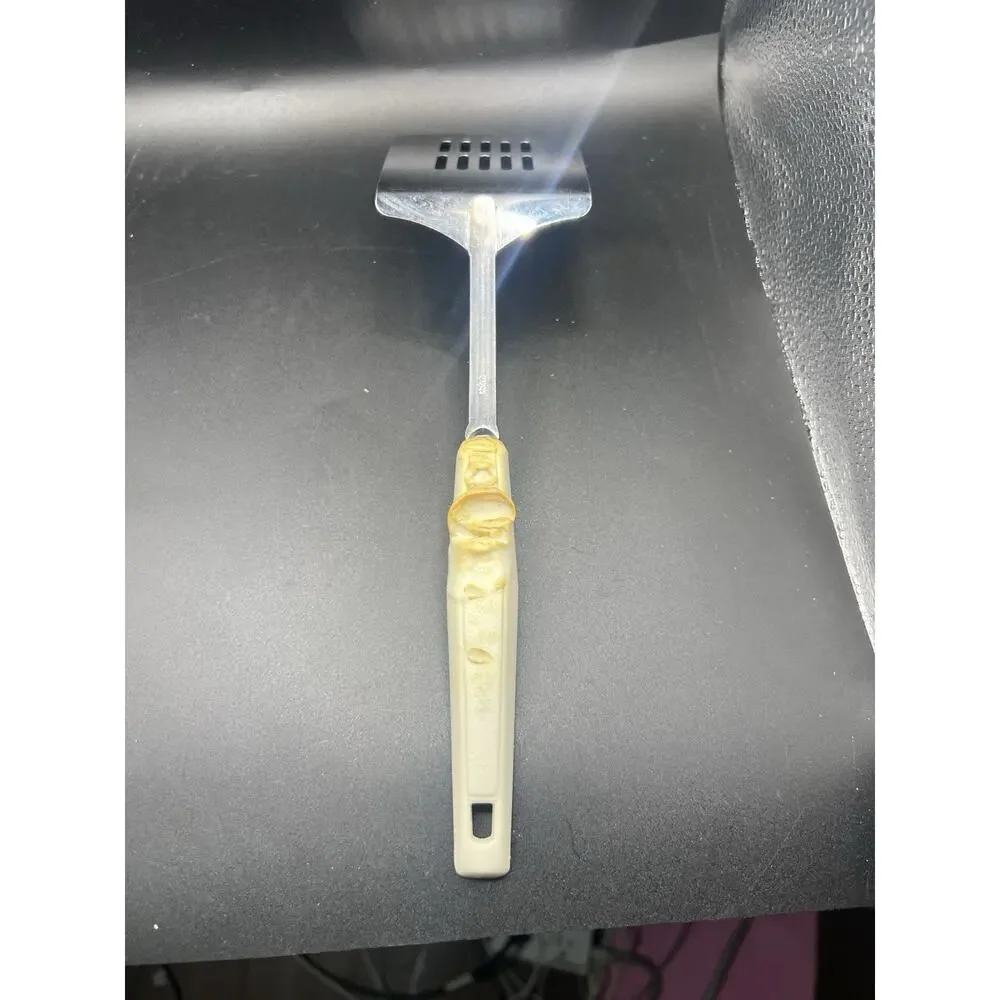 Vintage Stainless Steel Japan Floral Spiral Handle Slotted Spatula Retro 12 Inch